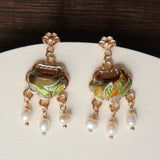 Brocade Lock and Pearl Drop Earrings — product view 3