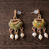 Brocade Lock and Pearl Drop Earrings — product view 4