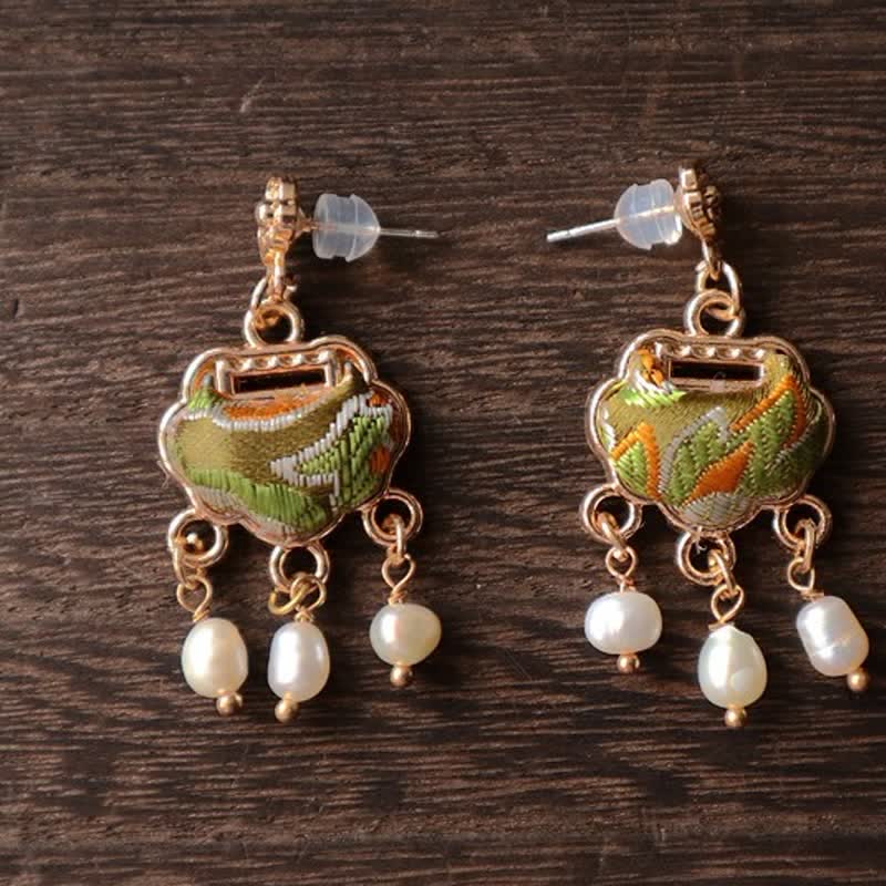 Brocade Lock and Pearl Drop Earrings — product view 4