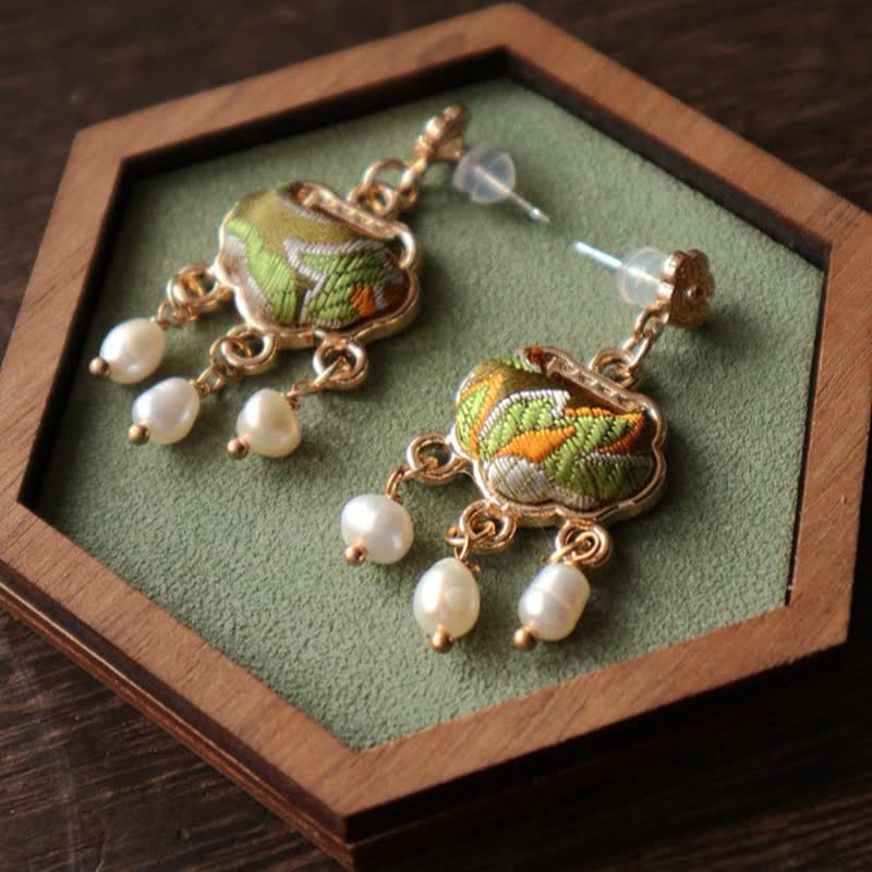 Brocade Lock and Pearl Drop Earrings — product view 5