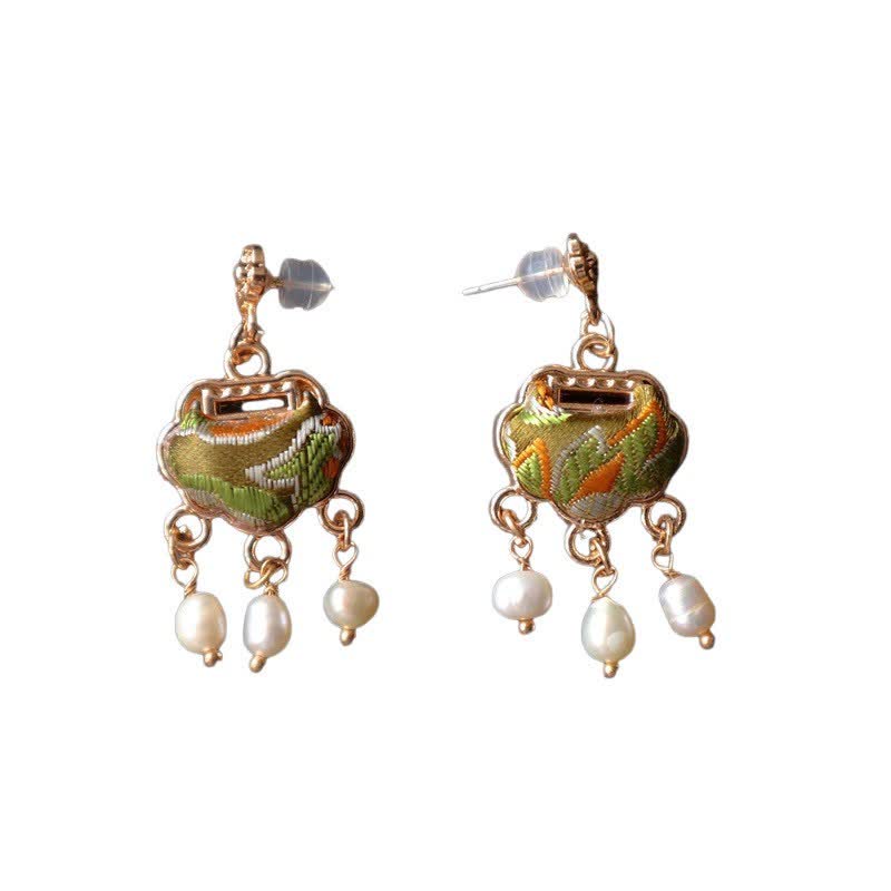 Brocade Lock and Pearl Drop Earrings — product view 6