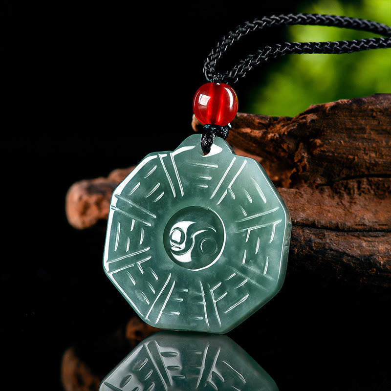 Carved Jade Bagua Cord Necklace — product view 2