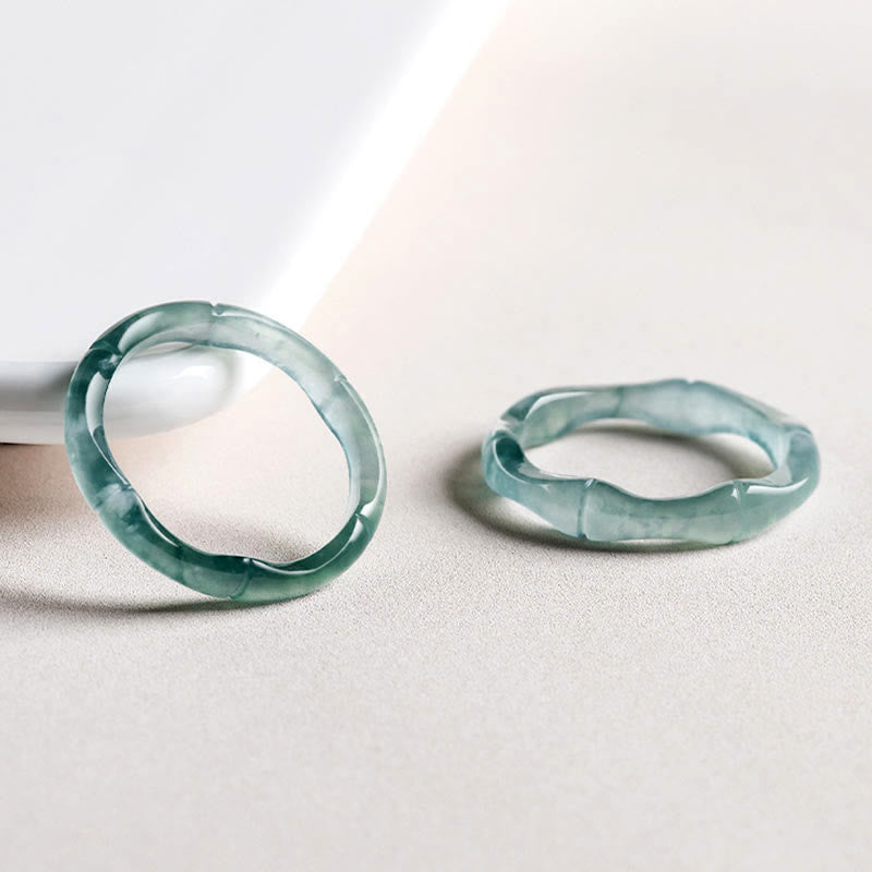 Carved Jade Bamboo Band Ring — product view 4