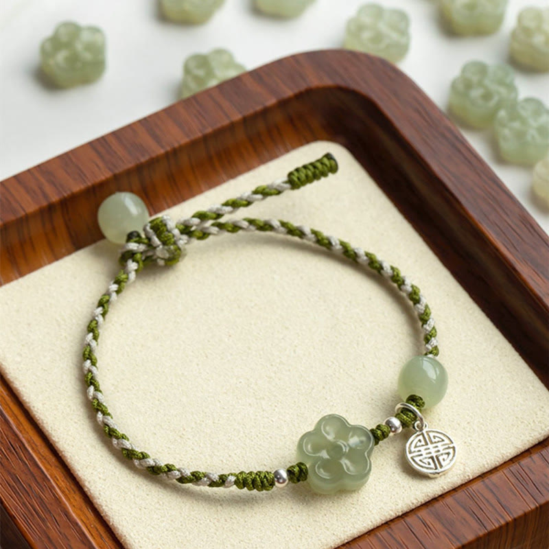 Carved Jade Blossom Braided Bracelet — product view