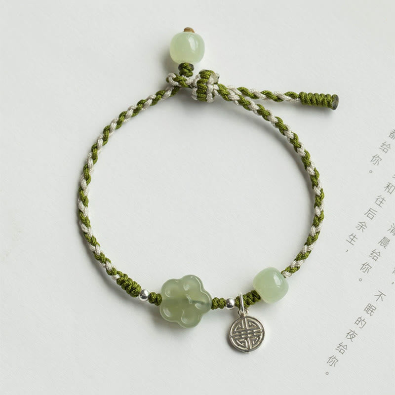 Carved Jade Blossom Braided Bracelet — detail view 2