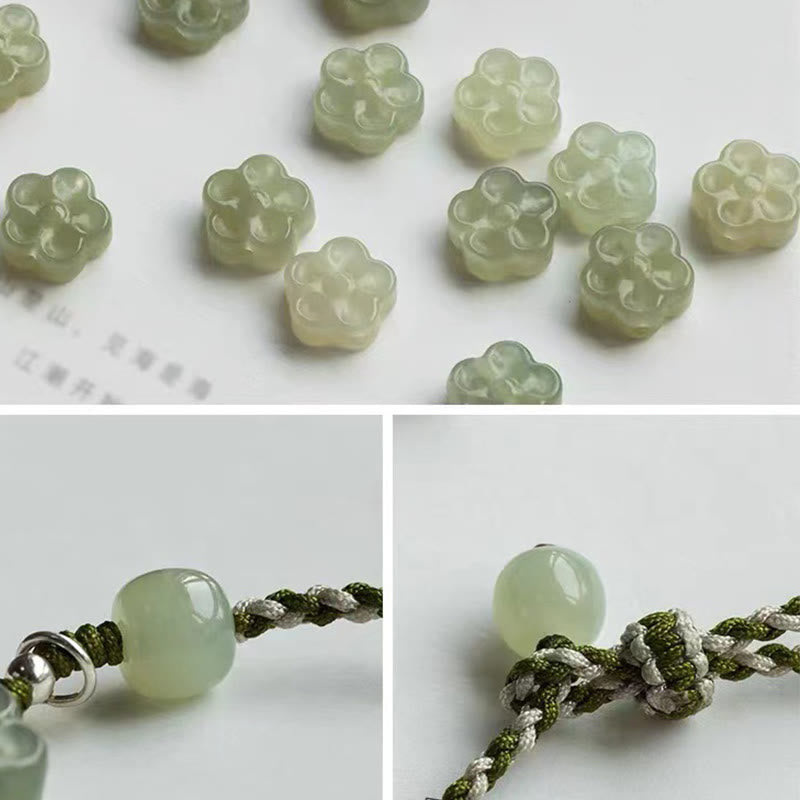 Carved Jade Blossom Braided Bracelet — detail view 4