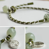Carved Jade Blossom Braided Bracelet — detail view 5