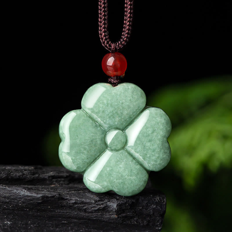 Carved Jade Clover Cord Necklace — product view 1