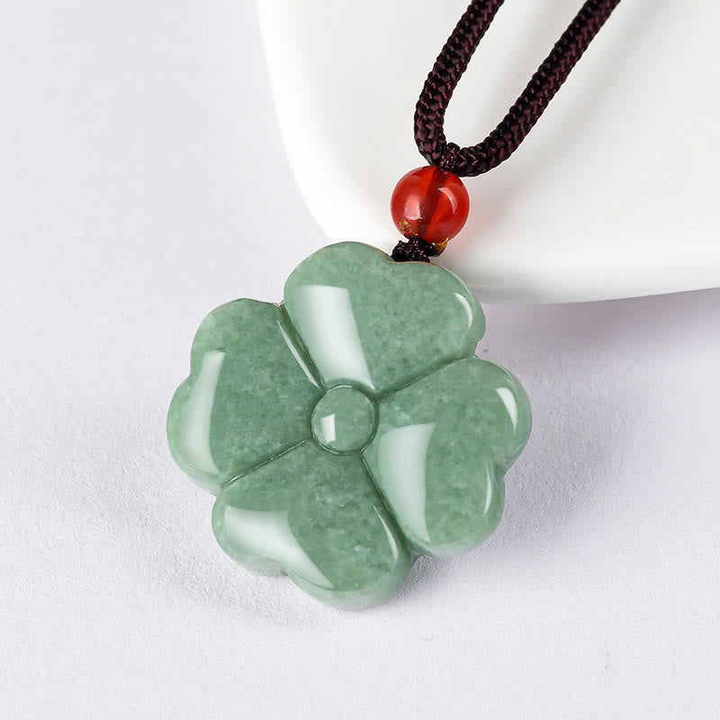 Carved Jade Clover Cord Necklace — product view 2