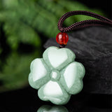 Carved Jade Clover Cord Necklace — product view 3