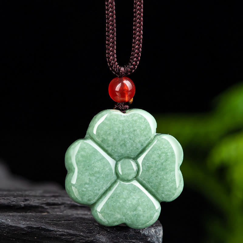 Carved Jade Clover Cord Necklace — product view 5
