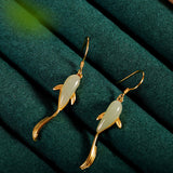 Carved Jade Fish Drop Earrings — product view