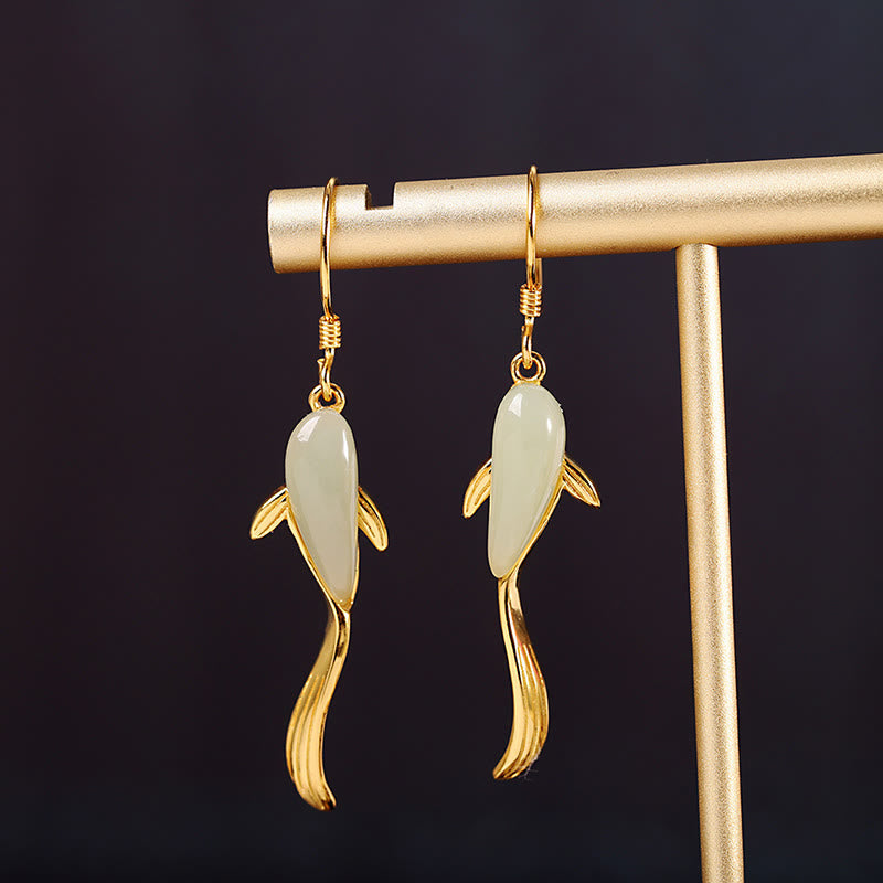Carved Jade Fish Drop Earrings — detail view 2