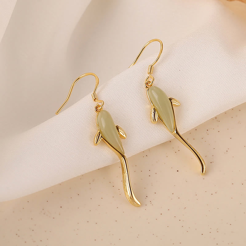 Carved Jade Fish Drop Earrings — detail view 3
