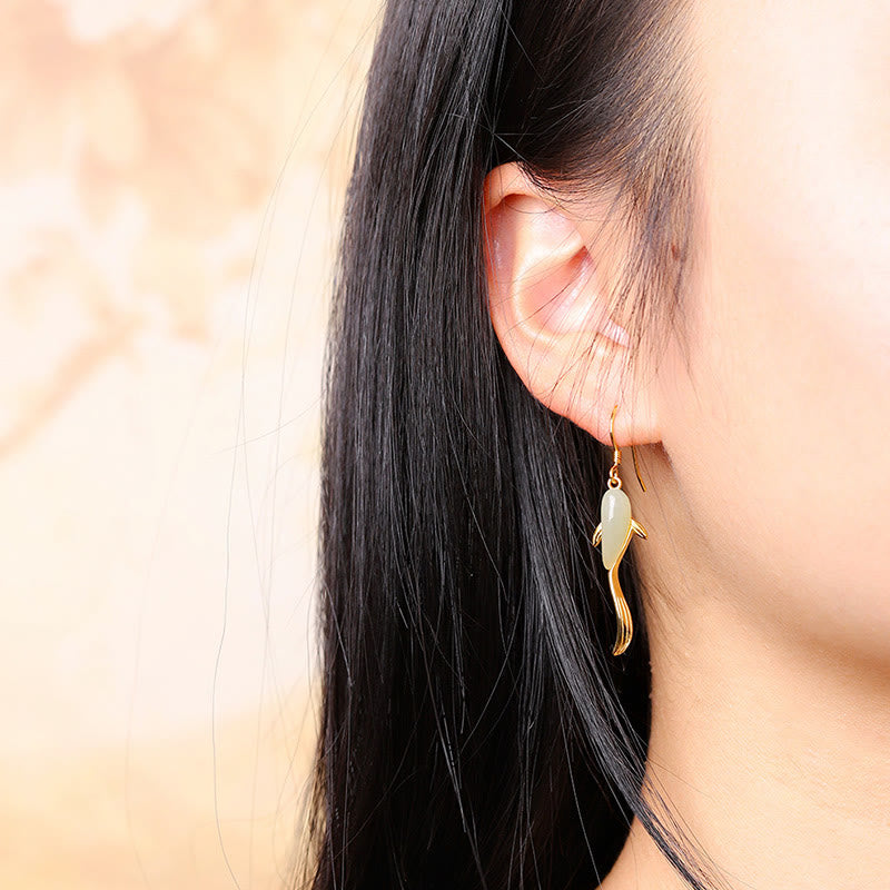 Carved Jade Fish Drop Earrings — detail view 4