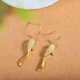 Carved Jade Fish Drop Earrings — detail view 5