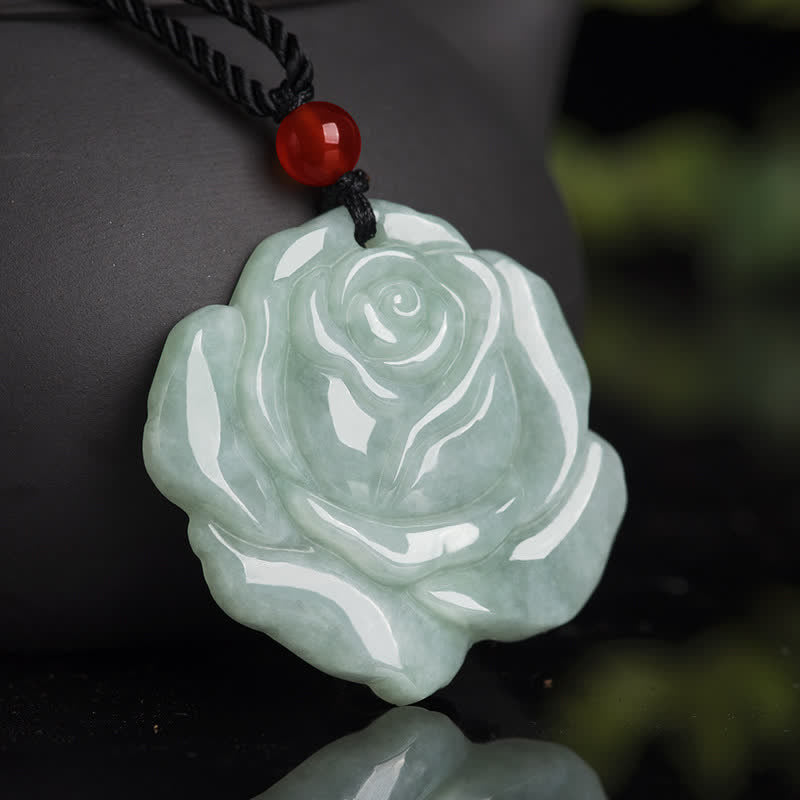 Carved Jade Floral Cord Necklace — product view