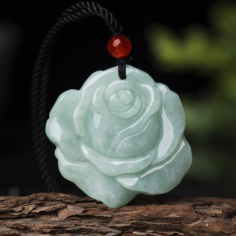 Carved Jade Floral Cord Necklace — detail view 2