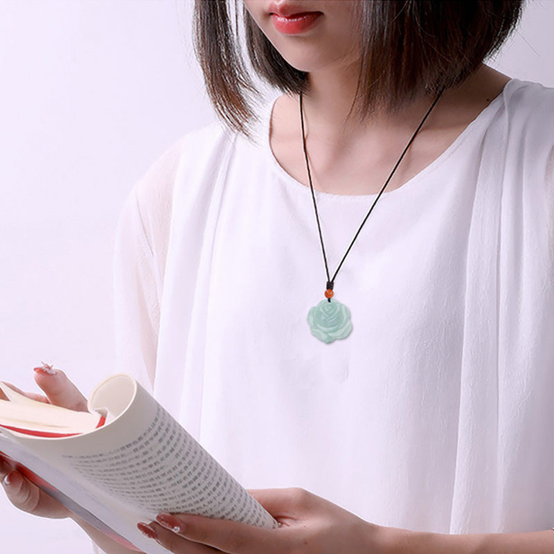 Carved Jade Floral Cord Necklace — detail view 4
