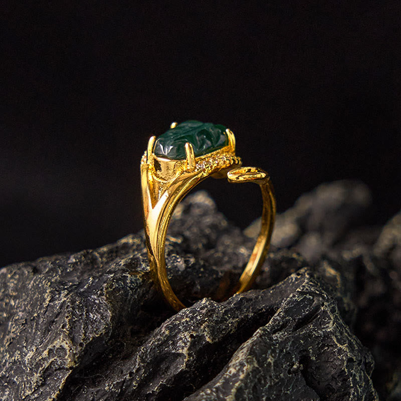 Carved Jade Leaf Open Ring — product view 2