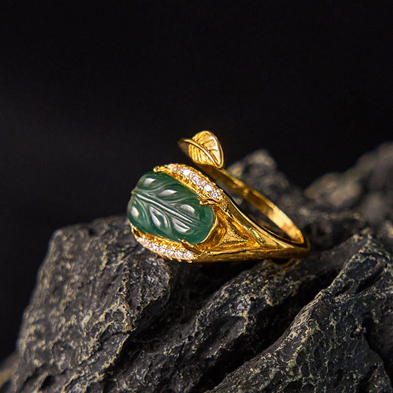 Carved Jade Leaf Open Ring — product view 3