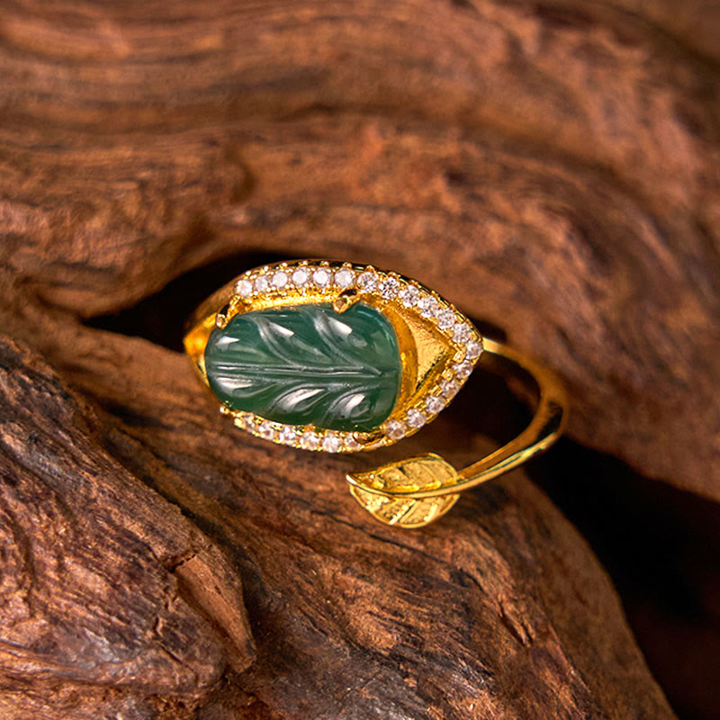 Carved Jade Leaf Open Ring — product view 4