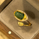 Carved Jade Leaf Open Ring — product view 6