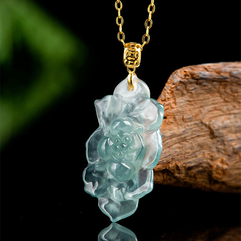 Carved Jade Lotus Chain Necklace — detail view 2