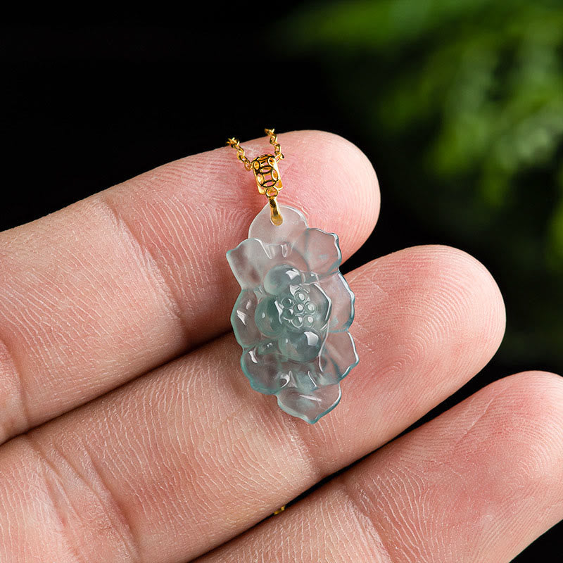 Carved Jade Lotus Chain Necklace — detail view 3