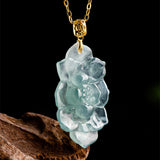 Carved Jade Lotus Chain Necklace — detail view 4
