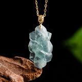 Carved Jade Lotus Chain Necklace — detail view 5