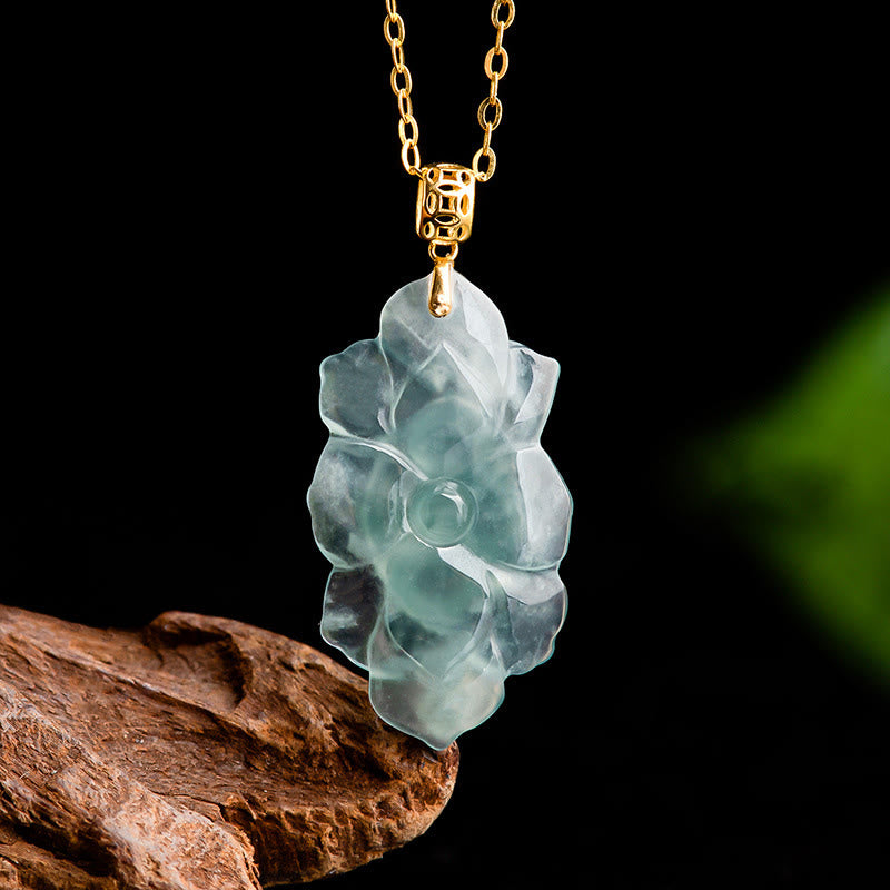 Carved Jade Lotus Chain Necklace — detail view 5