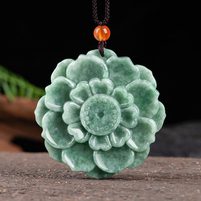 Carved Jade Lotus Disc Necklace — product view