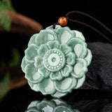 Carved Jade Lotus Disc Necklace — detail view 2