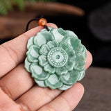Carved Jade Lotus Disc Necklace — detail view 4