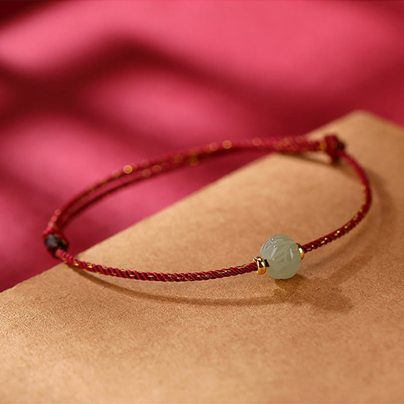 Carved Jade Lotus Red Cord Bracelet — product view 4