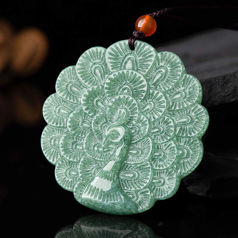 Carved Jade Peacock Disc Necklace — product view 1