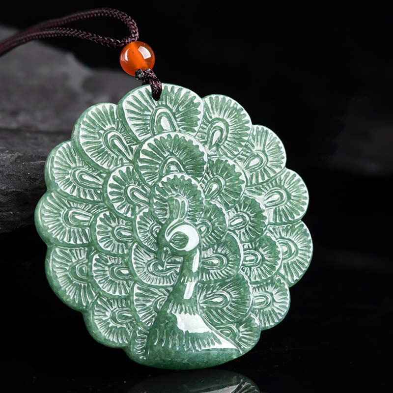 Carved Jade Peacock Disc Necklace — product view 2