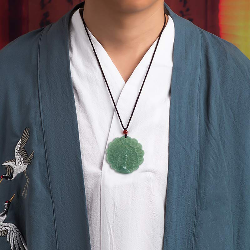 Carved Jade Peacock Disc Necklace — product view 3