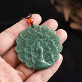 Carved Jade Peacock Disc Necklace — product view 4