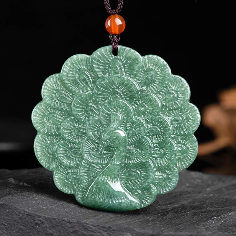 Carved Jade Peacock Disc Necklace — product view 5