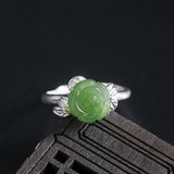 Carved Jade Rose Silver Ring — product view 1