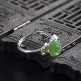 Carved Jade Rose Silver Ring — product view 2