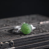 Carved Jade Rose Silver Ring — product view 3