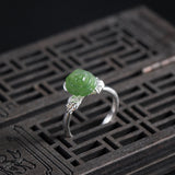 Carved Jade Rose Silver Ring — product view 4