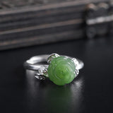 Carved Jade Rose Silver Ring — product view 5