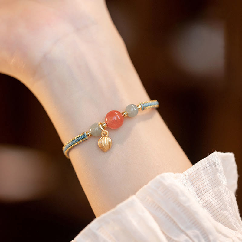 Carved Lotus Stone Cord Bracelet — product view