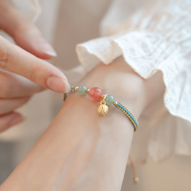 Carved Lotus Stone Cord Bracelet — detail view 2