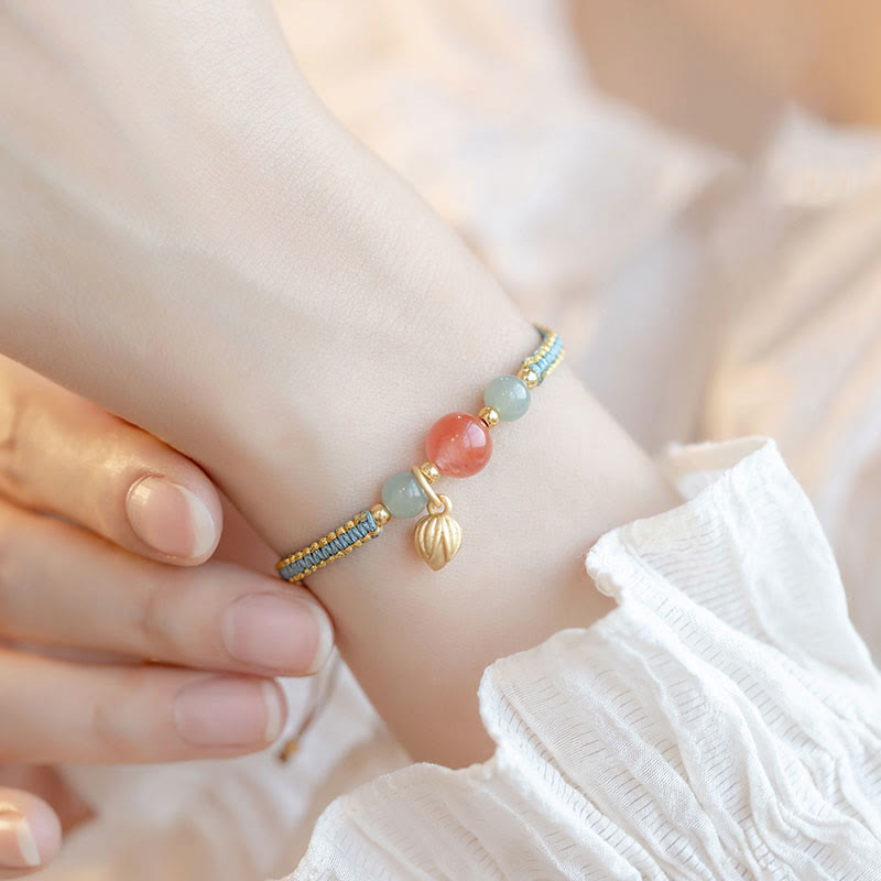 Carved Lotus Stone Cord Bracelet — detail view 5