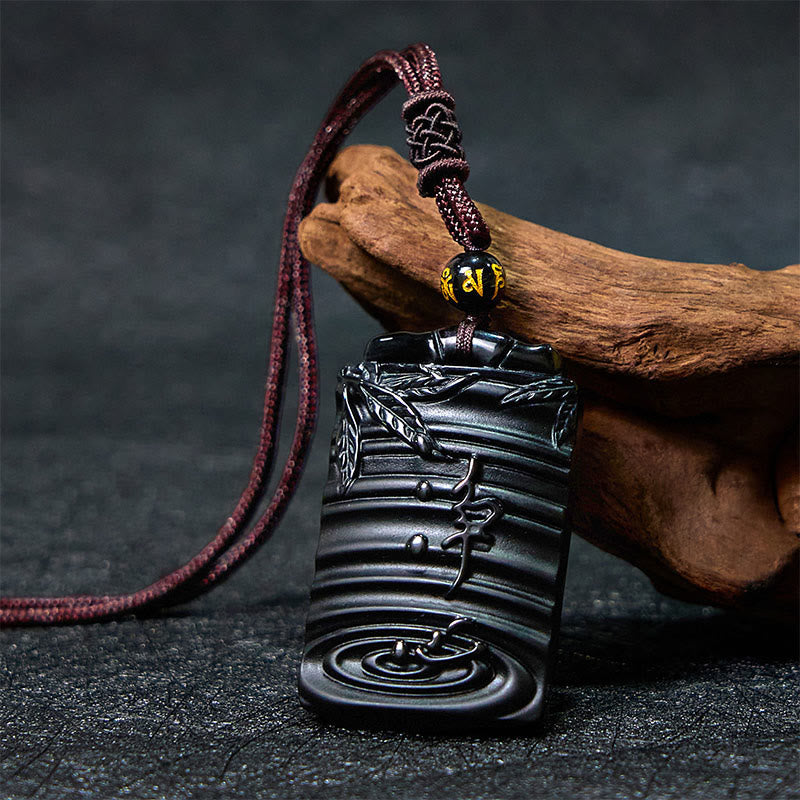 Carved Obsidian Bamboo Cord Necklace — product view 1